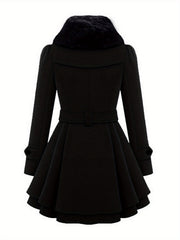 Women'S Elegant Winter Coat - Classic Mid-Length Open Front Long Sleeve Coat with Pockets, Solid Black Plain Design, Structured Collar & Smooth Fabric - Versatile for Everyday & Formal Outfits, Durable Cold Weather Outerwear, Coats for Women Winter, Winte