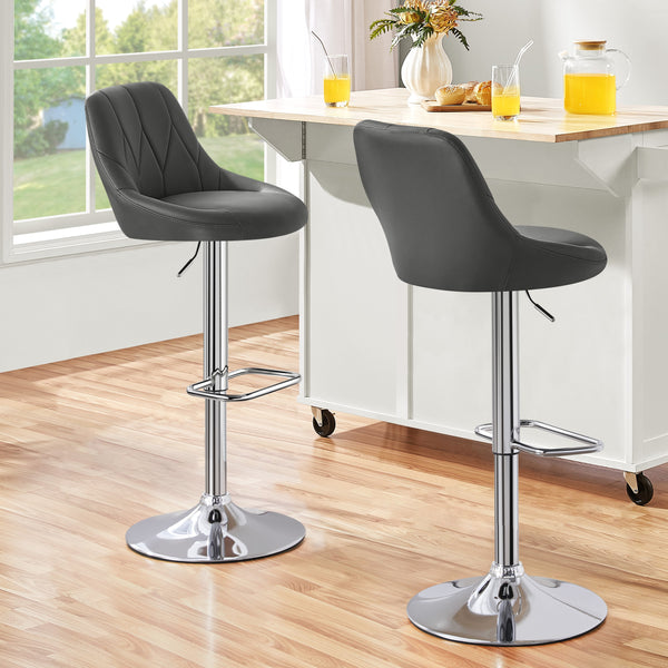 Costoffs Bar Stools Set of 2 Faux Leather Swivel Barstools, Height Adjustable, Modern Bar Chairs with Ergonomic Backrest, Cushioned Seat, Chrome Footrest for Home Kitchen Island Bar Counter, Dark Grey/Black/Retro Brown/White/Light Grey