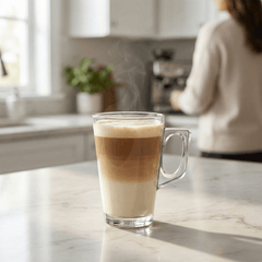 Set of 6, 12-Piece Clear Latte Glass Set 240ml – Temperature-Resistant Coffee, Tea & Dessert Mugs with Handle