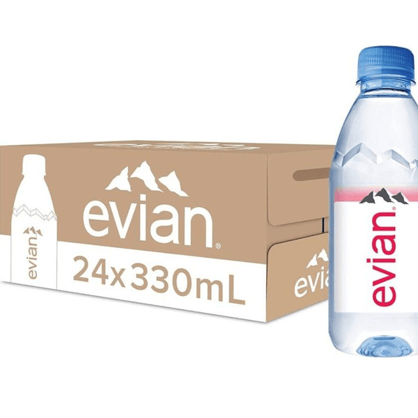 Evian Still Mineral Water Bottle - Pack of 24 x 330ml - Ideal for School Kids Home On-the-Go Office Travel Daily Hydration