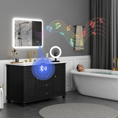 Backlit Illuminated Bathroom Mirror with LED Lights and Bluetooth, Wall Mounted Vanity Mirror with 3 Colours Dimmable, Anti-Fog, Memory Function, Touch Switch, IP44