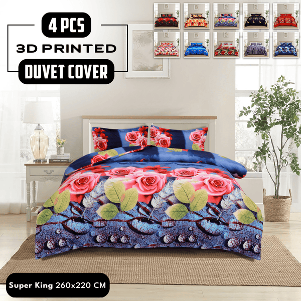4pcs Printed Duvet Cover Set, Soft Comfortable Multi-design Printed Bedding Set, For Bedroom, Guest Room (1 Fitted sheet + 2 Pillowcases + Without Core) Trendy Design, Soft Fabric, Brushed Material, Lightweight