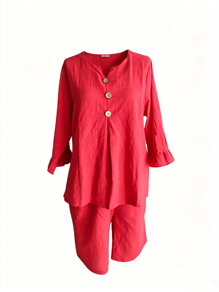 2pcs New Arrival Women's Casual Set, Short Sleeves T Shirt with Ruffle Design and Short, Button Design Top and Loose Trousers, Loose Fit, Suit for Spring/Summer, Perfect for Daily Wear, Summer Outfits for Women, Womens Summer Clothing