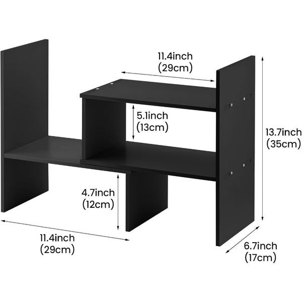 Expandable Desk Wood Desktop Book Shelf Organiser Office Storage Bookcase for Home or Office