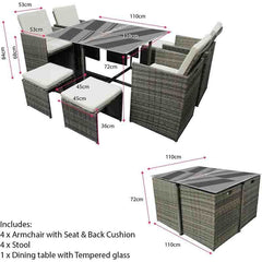 Rattan Garden Furniture Set Cube Dining Table Chair Stool 8 Seater Outdoor Patio