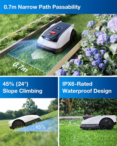 ECOVACS GOAT O500 Panorama Robot Lawnmower 500㎡, Auto Mapping, Setup-Free, Lidar-Enhanced Panoramic Visual Navigation, Pass 0.7M Path, Customized Mowing, Edge Precision Mowing, 45% Slope