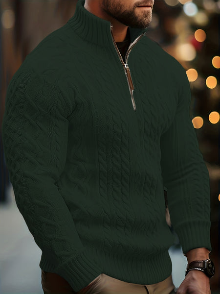 Men's Sweater, Half-high Collar Zip-up Cable Knit Sweater, with Adjustable Collar Opening, Crafted Using Classic Cable Knit Technique, Simple and Versatile, Suitable for Casual Daily Wear, Presenting a Mature and Stable Fashion Style, Ideal for