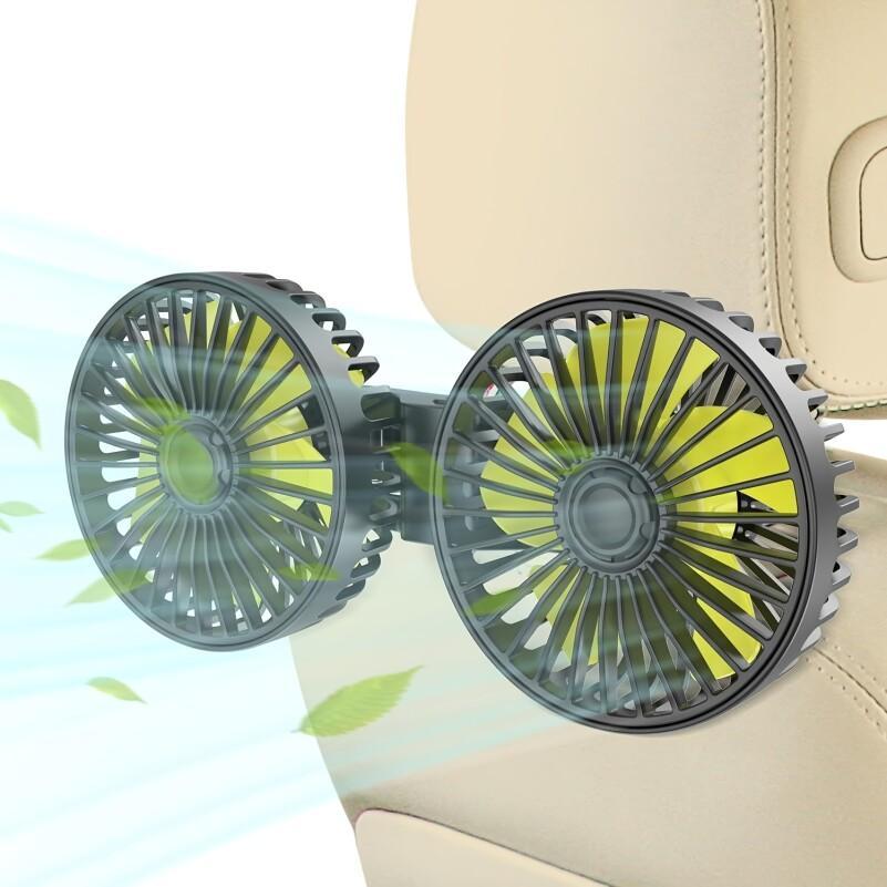 Car Fan, Car Small Air Conditioner, Double-Head Rear USB Interface Electronic Fan, Strong Wind, 360-Degree Rotation, USB Gadget, Computer Additions, Car And Home Dual Use, USB Fan Compatible with Laptops