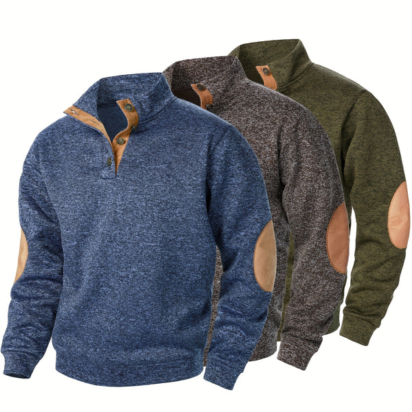 Men'S Long-Sleeve Casual Knit Shirt with a Stand Collar for Autumn And Winter, Suitable for Golf And Camping, Sold in a Set of Three