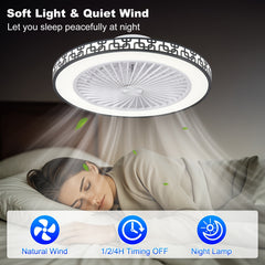 48cm Ceiling Fan with Light and Remote Control, 6 Speeds and 3000K-6000K Dimmable Silent Ceiling Fan Light, Smart Modern LED Fan Light for Bedroom, Living Room, Dining Room