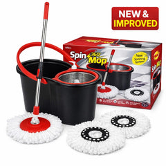 360° Spin Mop & Bucket Set with Wringer 2 Microfiber Heads Extendable Stainless Steel Handle Easy Clean Floor Mop for Home Kitchen Bathroom