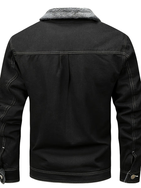 Winter Fleece Warm Denim Jacket Washed with Vintage Style