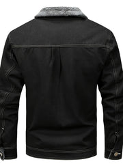 Winter Fleece Warm Denim Jacket Washed with Vintage Style