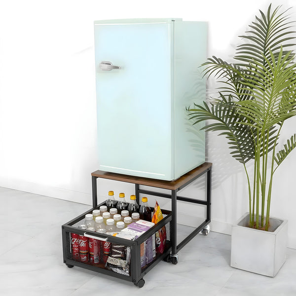 1pc Mini Fridge Stand with Storage, 50x50x42.3cm Mobile Refrigerator Stand with Lockable Wheels & Basket, Portable Cart for Kitchen Office - Perfect Home Upgrade