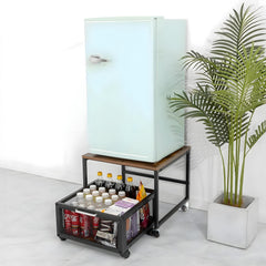 1pc Mini Fridge Stand with Storage, 50x50x42.3cm Mobile Refrigerator Stand with Lockable Wheels & Basket, Portable Cart for Kitchen Office - Perfect Home Upgrade