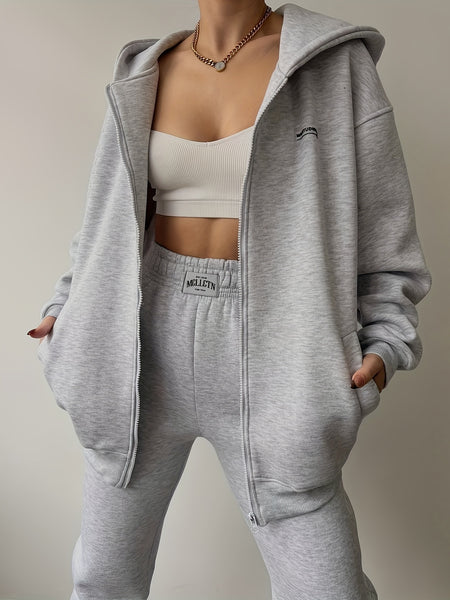 New Women'S Two-Piece Outfit Featuring a Casual Solid Color Hoodie And Sweatpants, Including a Zip-Up Hoodie And Matching Solid Color Joggers