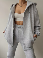 New Women'S Two-Piece Outfit Featuring a Casual Solid Color Hoodie And Sweatpants, Including a Zip-Up Hoodie And Matching Solid Color Joggers