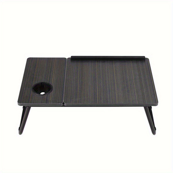 [Cozy Comfort] Versatile Folding Laptop Desk with Cup Holder - 5-Level Adjustable Tilt, Portable & Sturdy Wooden Frame, Ideal for Reading, Studying & Serving Breakfast in Bed - Available in Black, Walnut, Natural, Pink