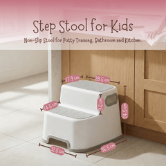 Double Step Stool for Kids – Non-Slip 2 Step Toddler Stool with Handles for Potty Training, Bathroom & Kitchen (White)