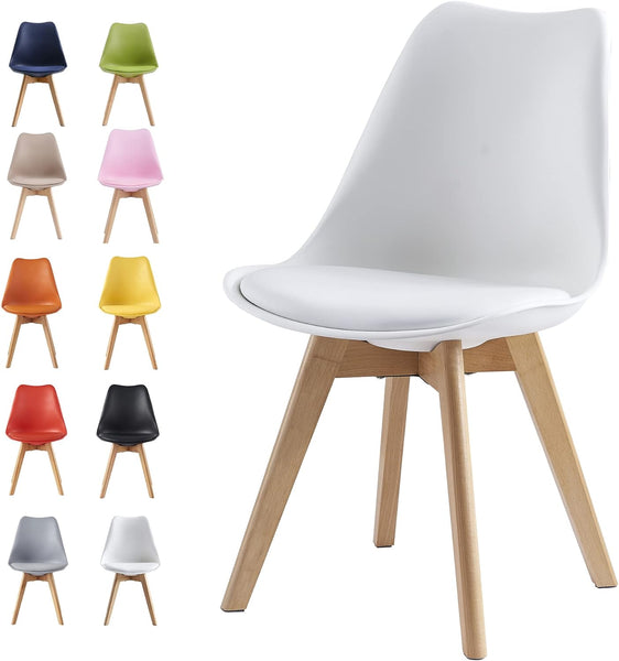 mcc direct 1Pcs Dining Chair Wooden Legs Soft Cushion Pad Stylish DELUXE Retro Lounge Dining Office EVA