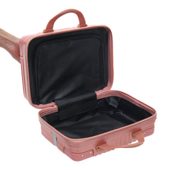 14 Inches Storage Box, Rose Gold Portable Makeup Travel Case Hand Luggage with Elastic Band, Durable Plastic Carrying Makeup Case Suitcase, Makeup Box Travel Cosmetic Box Suitable for Home or Travel