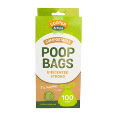 Pet Dog Poop Bags with Tie Handles Pack of 100 Green Unscented