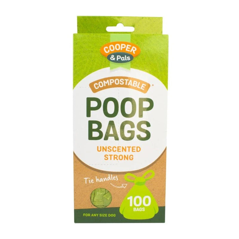 Pet Dog Poop Bags with Tie Handles Pack of 100 Green Unscented