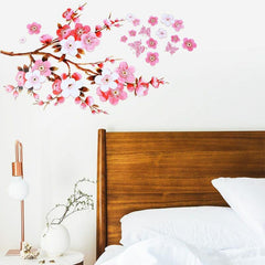 2PCS Pink Blossom Tree Flower Wall Stickers Vinyl Art Decals Glossy Polyvinyl Wall Sticker for Bedroom, Living Room, Bathroom Decor