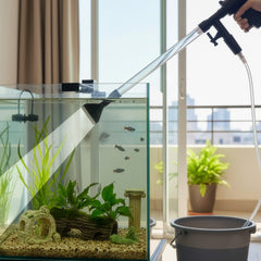 Fish tank bottom sand cleaner, manual aquarium vacuum siphon kit, quick water change without plug in, equipped with anti escape net, sand washing and water changing tool