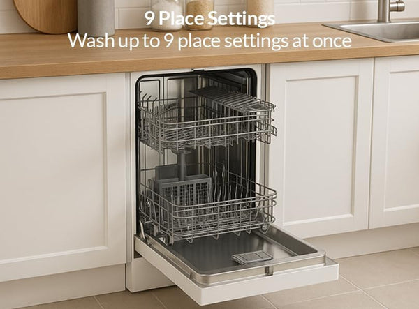 HYE Slimline Dishwasher, 45Cm Small Dishwasher, Freestanding Dish Washer with a White Finish, Compact under Counter Design, 9 Place Settings, 29-Minute Quick Wash, 4 Programs [2025]