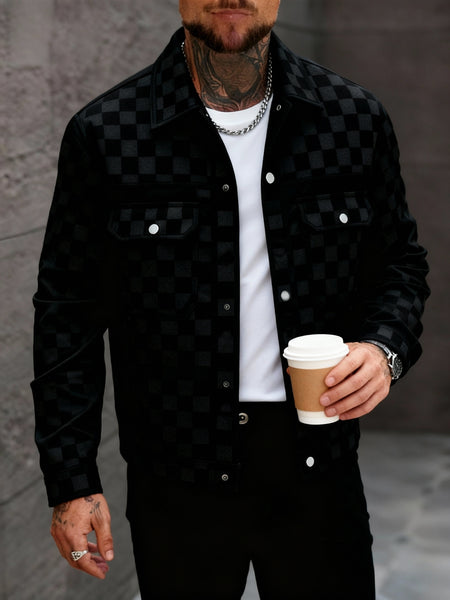 Men's Collared Shirt Thin Jacket Coat Casual Versatile Trendy High-End Workwear Top Checkered Spring/Autumn Shirt Jacket No Lining