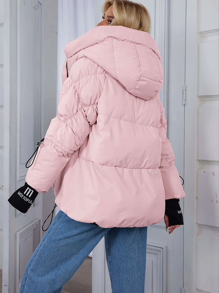 Women's Winter Casual Warm Padded Coat with Fashionable Double Hood and Windproof Cuffs