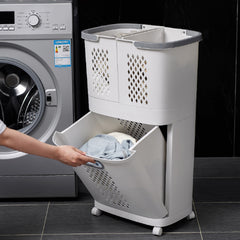 1 piece, white, bathroom and toiletries storage basket, upper layer can be used separately, non perforated household multifunctional plastic dirty clothes basket, multi-layer snack, beverage, toy storage basket, household small item storage basket, freely