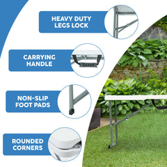6FT Folding Bench - Portable White Folding Garden Bench for Indoor/Outdoor Use, Suitable for Dining, Picnics, BBQs, Camping, and Versatile Seating in Gardens, Patios, or Events
