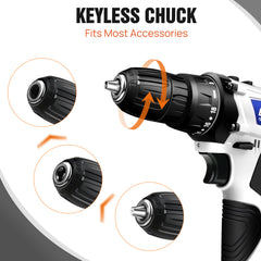Cordless Drill Driver Power Combi Drill Kit Electric Screwdriver Set with 2-Speed, 18+1 Torque 3/8