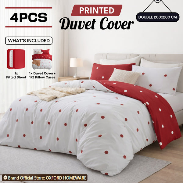 4pcs Printed Duvet Cover Set – Ultra-Soft & Breathable Microfiber Complete Bedding Set with Matching Pillowcases and Brushed Solid Color Fitted Sheet, Machine Washable, Available in All UK Sizes