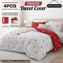 4pcs Printed Duvet Cover Set – Ultra-Soft & Breathable Microfiber Complete Bedding Set with Matching Pillowcases and Brushed Solid Color Fitted Sheet, Machine Washable, Available in All UK Sizes