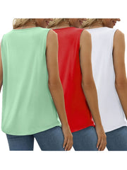 Three-Pack Women's Tank Tops Summer Sleeveless Loose Fit Eyelet Neck Solid Color Basic Shirts