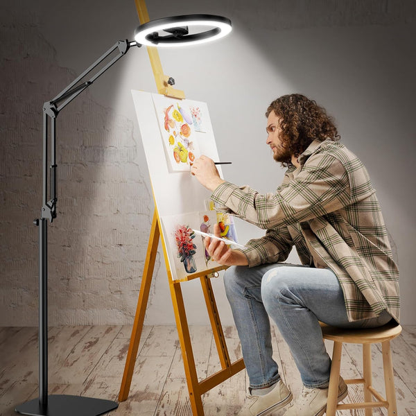 Evershop Ring Light with Tripod Stand & Phone Holder Overhead Phone Camera Mount with Remote Control,10” Circle Ringlight Flexible 70.8” 360° Rotatable Lamp for Video,Photo,Painting,Make Up,Cri>95