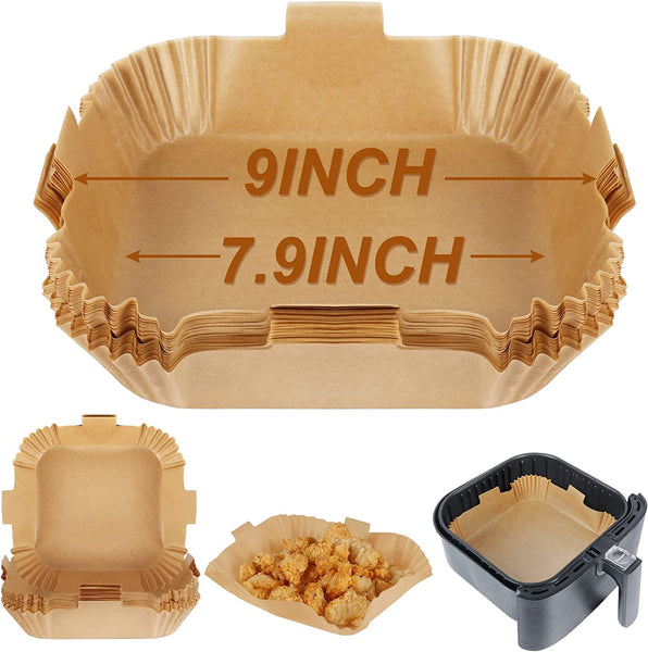 BYKITCHEN Air Fryer Parchment Paper Liner, 50PCS Square Air Fryer Liners Disposable, Greaseproof Paper, Compatible with COSORI, Ninja, Tefal, Russell Hobbs Fryers (Unbleached)