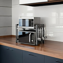 2/3 Layer Expandable Kitchen Microwave Stand with 6 Hooks, Designed for Efficient Utensil Organization, Adjustable Width Fits Most Microwaves, Promoting Orderliness And Ease In The Kitchen Festival Gifts