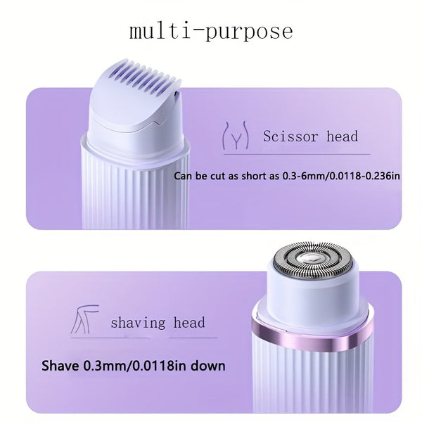 2-in-1 Women's Electric Shaver for Bikini, Eyebrows, Face, and Underarms Wet & Dry Trimmer