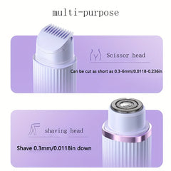 2-in-1 Women's Electric Shaver for Bikini, Eyebrows, Face, and Underarms Wet & Dry Trimmer