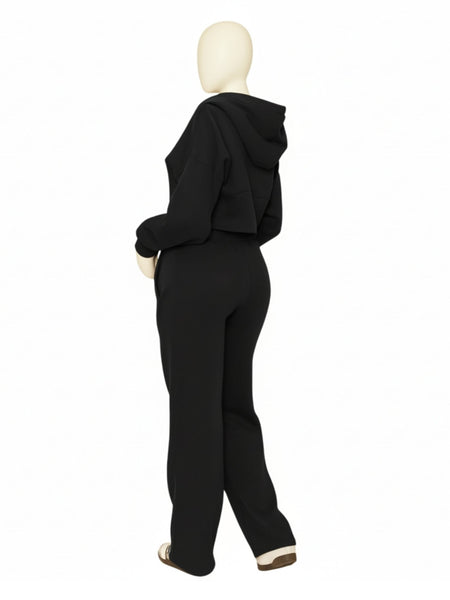 Women Corset Fit Hoodie and Trouser 2Pc Zip Tracksuit Set 2Pc Set with Zip Front, Long Sleeves and Straight Leg Pants, Perfect for All Seasons, Top Set