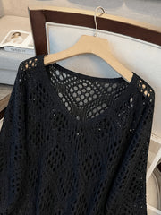 Plus Size - Plus Size - Plus Size Women'S Cashew Flower Loose Temperament Hollow Round Neck Pullover Long Sleeve Sweater