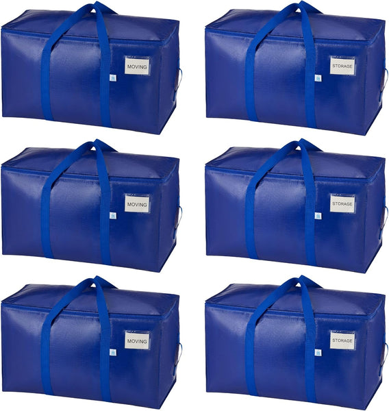 VENO 8 Pack Extra Large Moving Storage Bags with Zips, Heavy-Duty Organizer Tote, Moving Box Alternative, Packing Supply, Clothes Storage Bin, Tag Pocket for Label, Water-Resistant (Clear, 8 Pack)