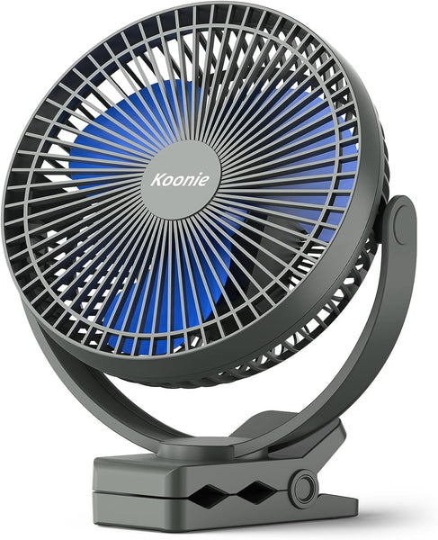 Koonie 10000Mah Clip on Fan, 8 Inch Portable Fans, Rechargeable USB Fan, 360° Rotate & 4 Speeds, Strong Airflow, Sturdy Clamp for Office Desk Golf Car Outdoor Travel Camping Tent Gym Treadmill