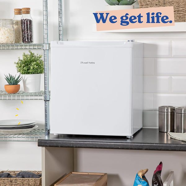 Russell Hobbs Table Top Larder Mini Fridge 40L Capacity, Quiet Running 39DB, Reversible Door, 0 to 8 Degrees Manual Temperature Control, White RHTTLF2E1W