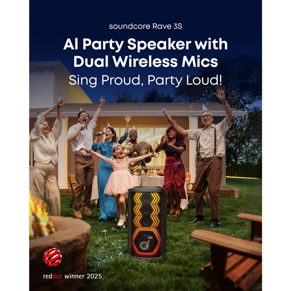 Soundcore Rave 3S AI Party Speaker with 2 Wireless Microphones