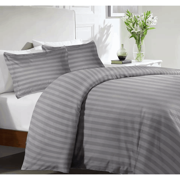 Luxurious Hotel Quality SATIN STRIPE DUVET/QUILT COVER BEDDING SET with Pillowcases All Sizes Bedding Set - 3pcs Hypoallergenic Satin Stripes Microfiber Duvet Quilt Cover with Pillow Cases - Soft Comfortable, Durable Breathable & Anti-Wrinkle Duvet Cover